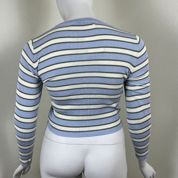 Zara Womens Size XL Blue Ribbed Striped Cropped Pullover NEW Crewneck Sweatshirt - Picture 9 of 16